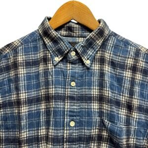 Beams Japan Men's Large Blue Plaid Button Down Long Sleeve Flannel Pocket Shirt
